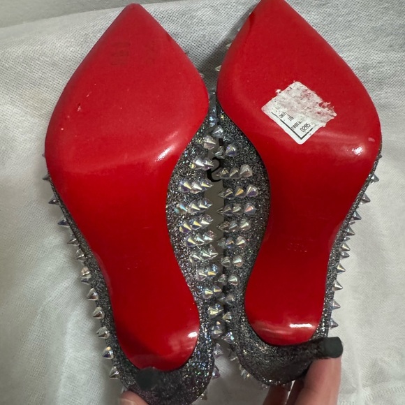 RARE Christian Louboutin Studded Silver & Suede Holographic Heels - Picture 5 of 16